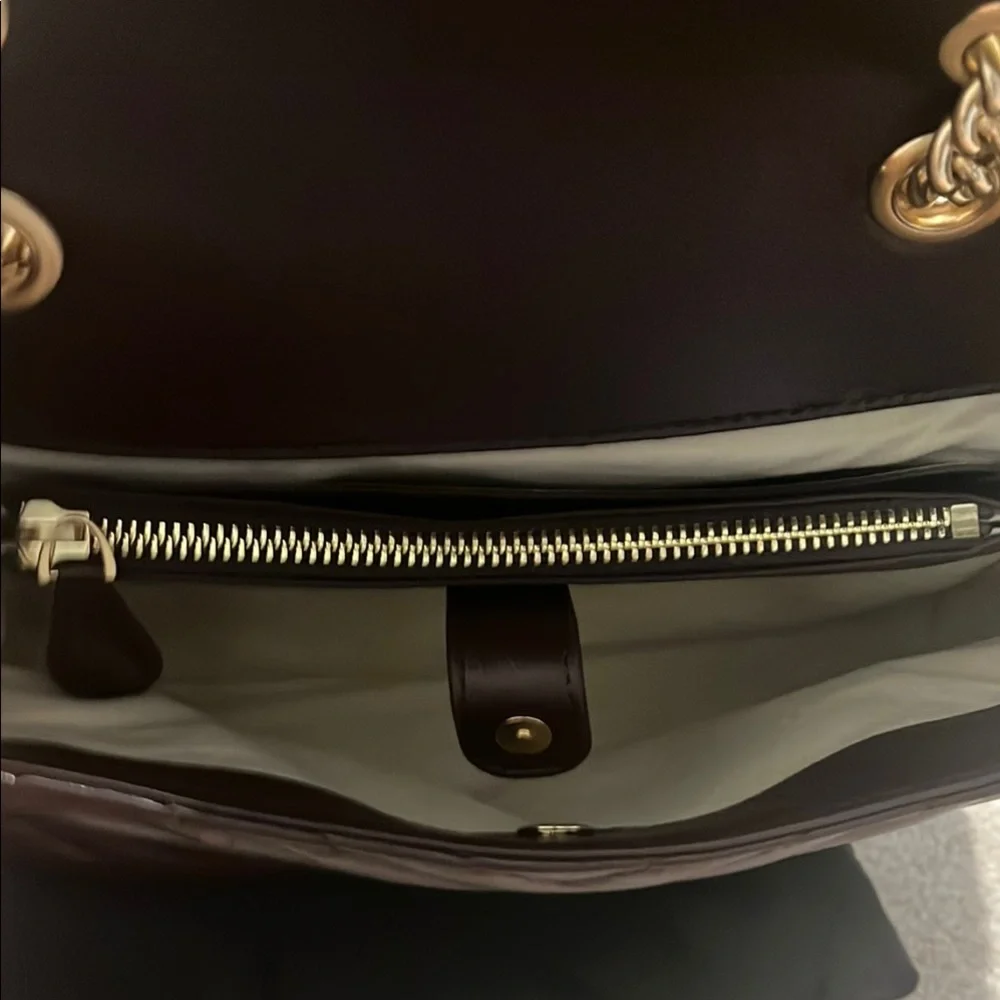 Pinko Quilted Chevron Brown and Gold Shoulder Bag - Picture 3 of 6